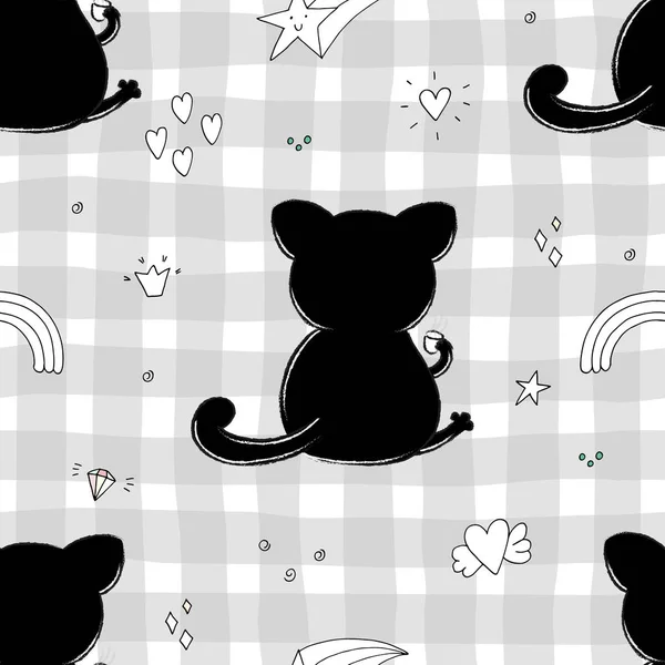 Mignon Motif Sans Couture Avec Chat Drôle Illustration Vectorielle — Image vectorielle