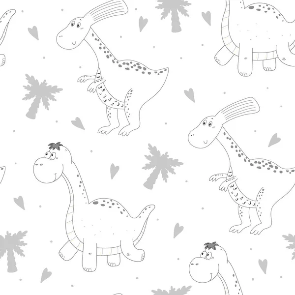面白い恐竜とかわいいシームレス パターン ベクトル図 — ストックベクタ