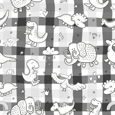 Komik dinozorlar ile şirin seamless modeli. vektör çizim