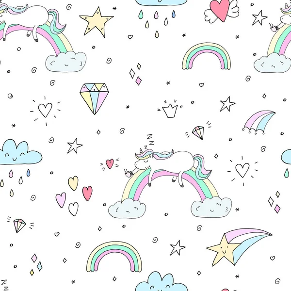 Cute hand drawn unicorn vector pattern. vector illustration.