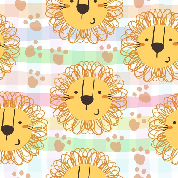 Cute Little Lion Cartoon Style Vector Pattern — Stock Vector