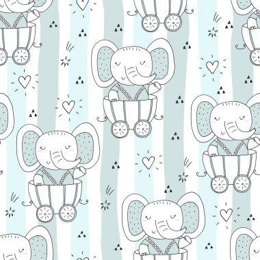 El karavanda sevimli fil ile çizilmiş seamless modeli. Desen çocuklar için yazdırma.