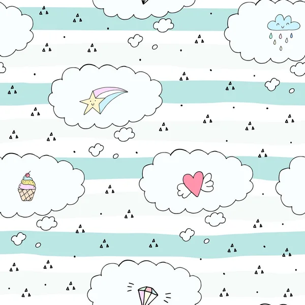 Cute el çekilmiş sorunsuz bulutlar desen vektör çizim.