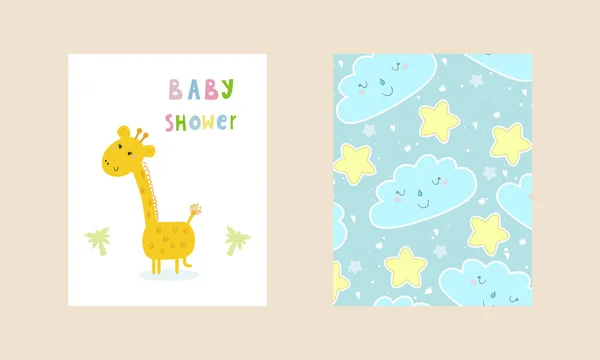 Diseño Tarjeta Baby Shower Bonita Carta Dibujada Mano Con Jirafa — Archivo Imágenes Vectoriales