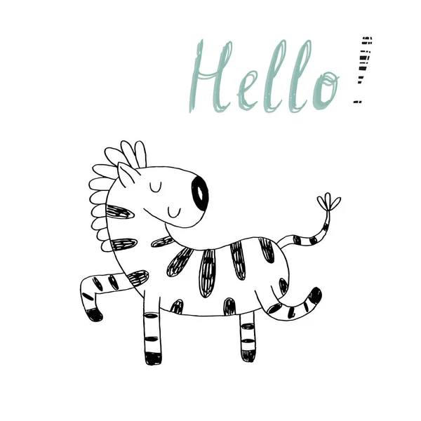 Divertente Cartoni Animati Zebra Stampa Vettoriale Stile Cartone Animato — Vettoriale Stock