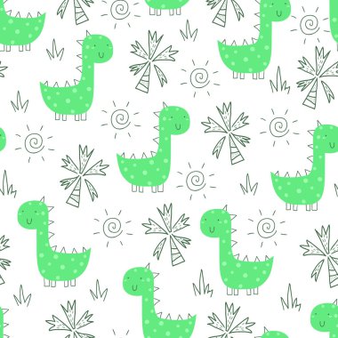 Komik dinozorlar ile şirin seamless modeli. vektör çizim.