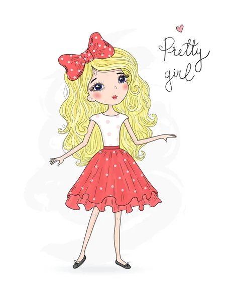 Hand drawn beautiful cute blonde girl with an inscription pretty girl.. Vector illustration. — Stock Vector