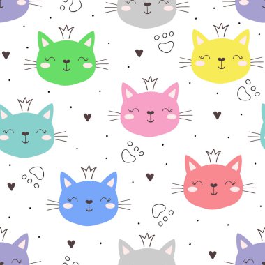 Şirin küçük kedi ile Seamless modeli. vektör çizim.