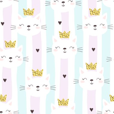 Şirin küçük kedi ile Seamless modeli. vektör çizim.