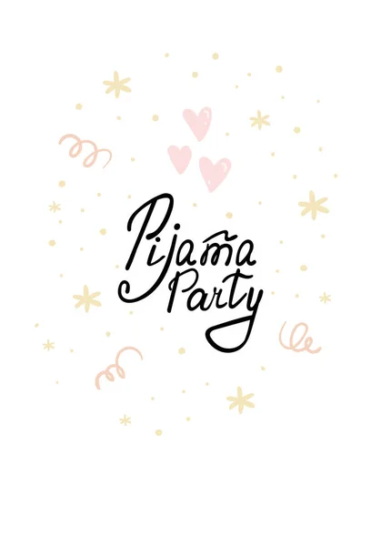 Carino disegnato a mano Pijama Party card. stampa vettoriale . — Vettoriale Stock