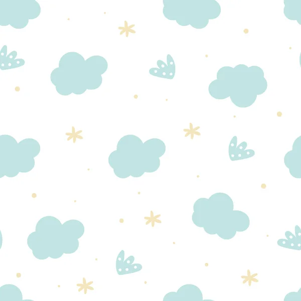 Mignons nuages dessinés à la main et étoiles motif sans couture. illustration vectorielle . — Image vectorielle