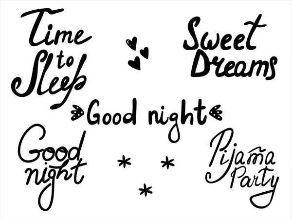 Lindo estampado con letras. Buenas noches, Pijama Partyt, Dulces sueños, - Vector — Archivo Imágenes Vectoriales