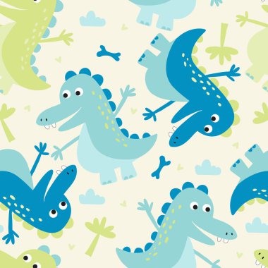 Komik dinozorlar ile şirin seamless modeli. vektör çizim.