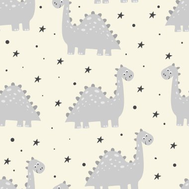 Komik dinozorlar ile şirin seamless modeli. vektör çizim.