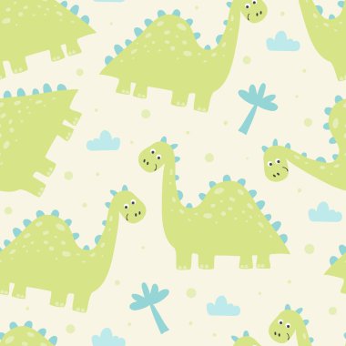 Komik dinozorlar ile şirin seamless modeli. vektör çizim.