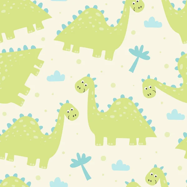 Cute seamless pattern with funny dinosaurs. vector illustration. — Stock Vector