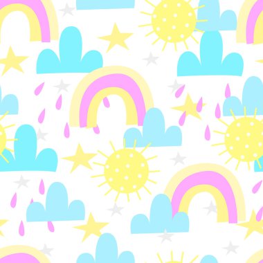sorunsuz gökkuşağı ve bulutlar desen vektör çizim