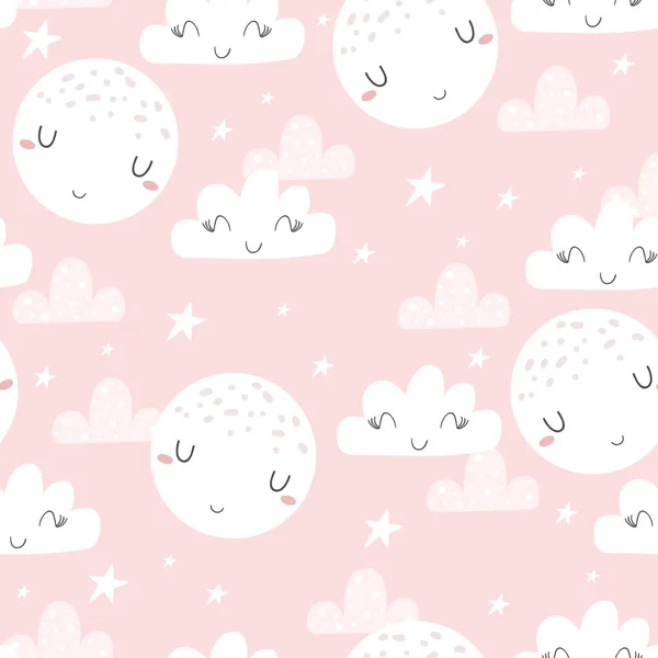 Mignons nuages dessinés à la main et étoiles motif sans couture. illustration vectorielle . — Image vectorielle