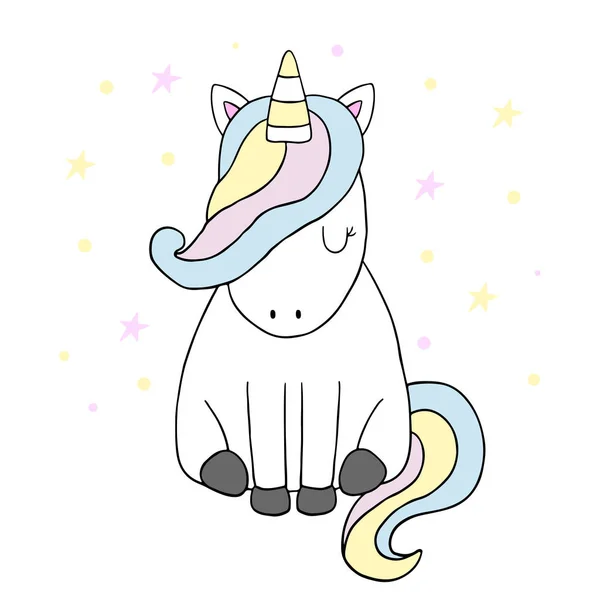 Cute cartoon character unicorn. Print for Baby Shower — Stock Vector