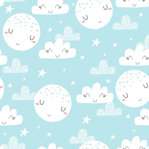 Mignons nuages dessinés à la main et étoiles motif sans couture. illustration vectorielle . — Image vectorielle