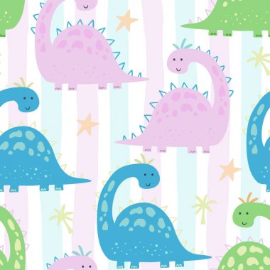 Komik dinozorlar ile şirin seamless modeli. vektör çizim.