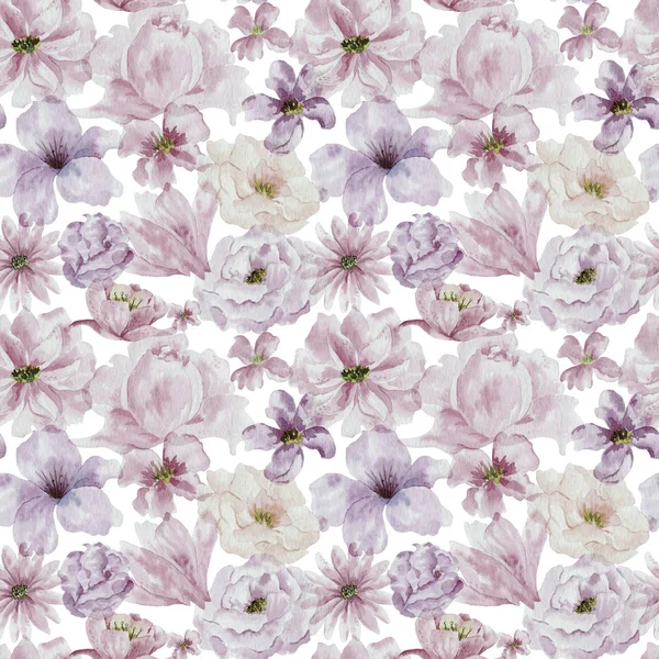 Aquarel naadloos patroon met bloemen, boheemse aquarel decoratie patroon. Ontwerp voor uitnodigings-, trouw- of wenskaarten — Stockfoto