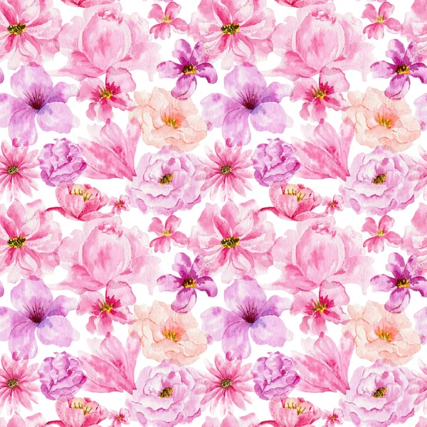 Υδατογραφία αδιάλειπτη μοτίβο με λουλούδια, μποέμικο σχέδιο διακόσμηση ακουαρέλα. Σχεδιασμός για πρόσκληση, γάμο ή ευχετήριες κάρτες — Φωτογραφία Αρχείου