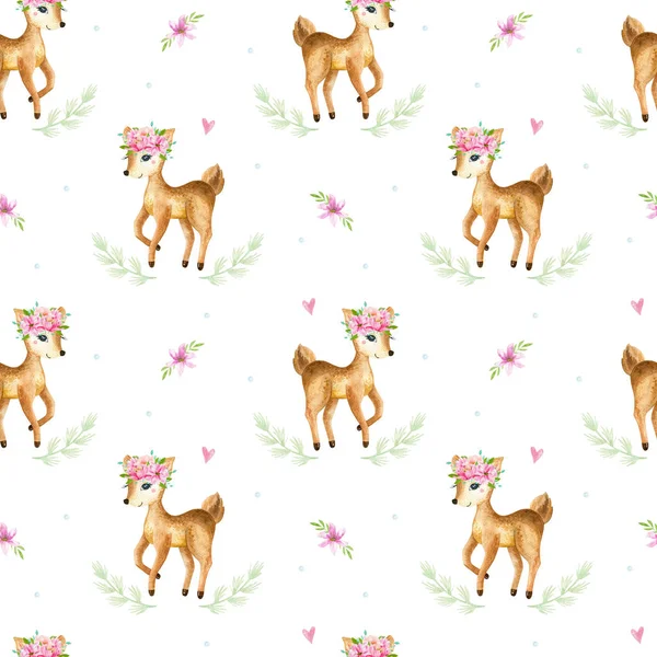 Cute watercolor baby deer animal seamless pattern, nursery isolated illustration for children clothing, patterns. Watercolor Hand drawn image Perfect for phone cases design, nursery