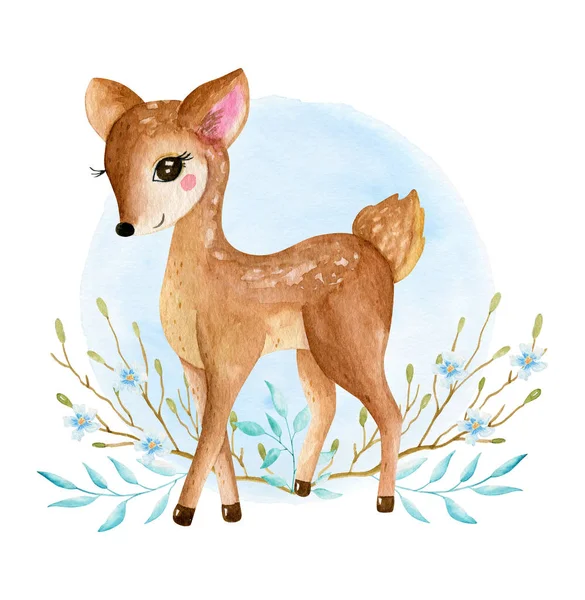 Cute baby deer animal for kindergarten, nursery isolated illustration for children clothing, pattern. Watercolor Hand drawn for phone cases design, nursery posters, postcards