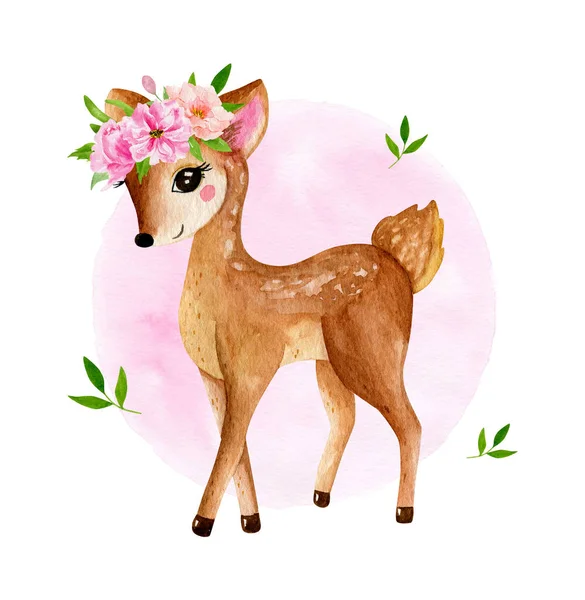 Cute baby deer animal for kindergarten, nursery isolated illustration for children clothing, pattern. Watercolor Hand drawn for phone cases design, nursery posters, postcards