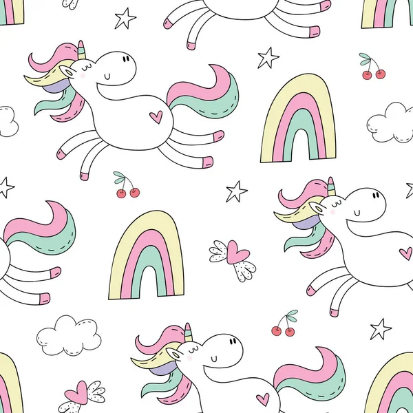 Cute hand drawn unicorn vector pattern. vector illustration. Unicorn and magic. Cute seamless pattern. print for kids — Stock Vector