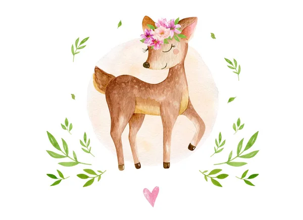 Cute baby deer animal for kindergarten, nursery isolated illustration for children clothing, pattern. Watercolor Hand drawn for phone cases design, nursery posters, postcards — Stock Photo, Image