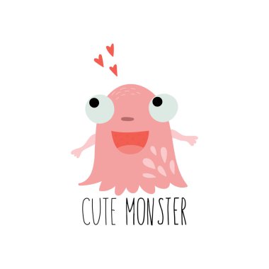 Çizgi film sevimli komik canavar vektör karakteri. Çok komik bir karikatür. Çocuk tasarımları için güzel bir canavar. Vektör içinde sıcak renklerde tatlı, gülümseyen yaratıklar.