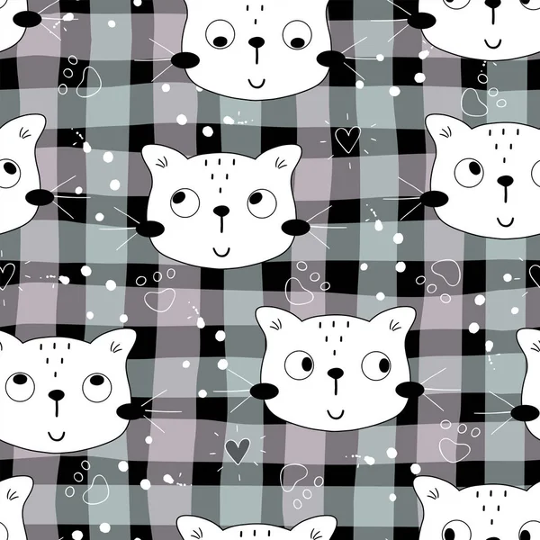 Naadloze patroon met schattige kleine kat. vectorillustratie. — Stockvector