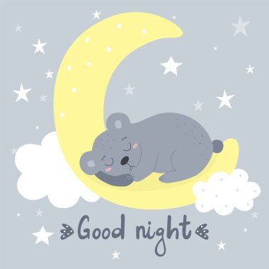 Ayı uykusunda iyi geceler vektör kartı. vektör baskısı.