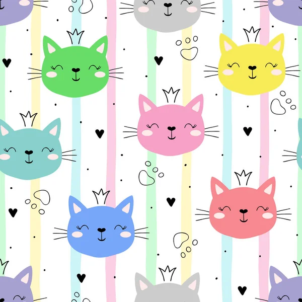 Seamless pattern with cute little cat. vector illustration. — Stock Vector