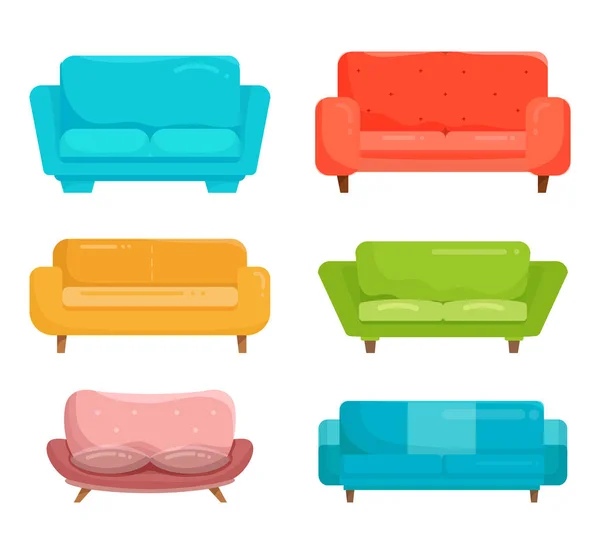 Sofa Icon Set Vector Illustratie Cartoon Plat Ontwerp Van Meubels — Stockvector