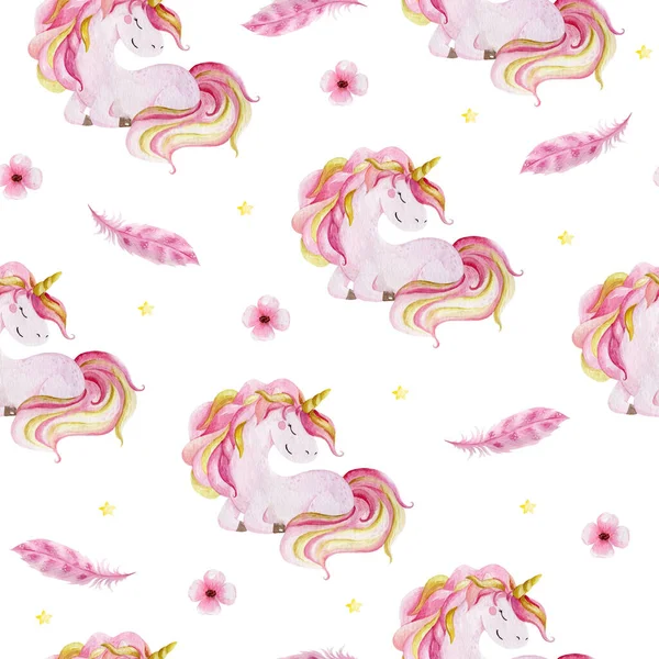 Cute watercolor seamless pattern with unicorn. Nursery unicorns illustration. — Stock Photo, Image