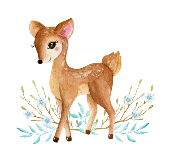 Cute baby deer animal for kindergarten, nursery isolated illustration for children clothing, pattern. Watercolor Hand drawn for phone cases design, nursery posters, postcards