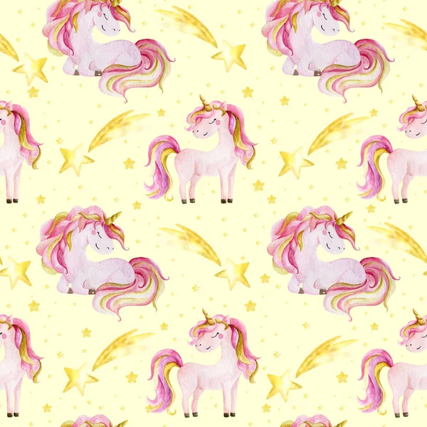 Cute Watercolor Seamless Pattern Unicorn Nursery Unicorns Illustration — Stock Photo, Image