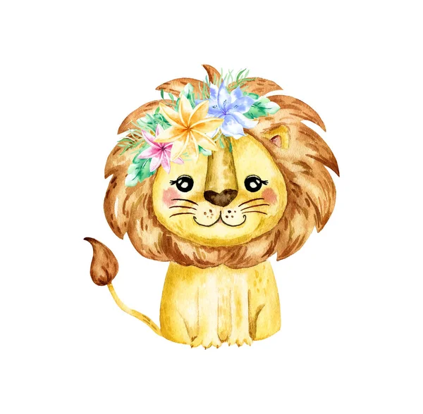 Ilustração Aquarela Com Leão Watercolor Desenho Animado Leão Savana Animal — Fotografia de Stock