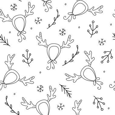 Kusursuz model vektör çizimi. Samimi, taşralı mutlu noeller. İskandinav baskısı - Karalama tarzında mutlu yıllar.