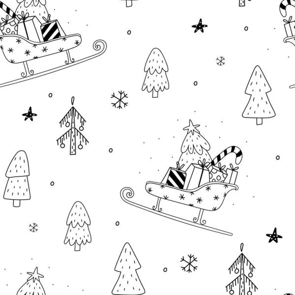 Seamless pattern vector illustration. Cozy Rustic Merry Christmas pattern. Scandinavian print - Happy new year in doodle style. — Stock Vector