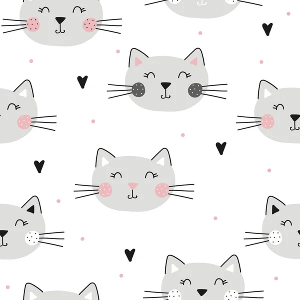 Modèle Sans Couture Avec Mignon Petit Chat Illustration Vectorielle Impression — Image vectorielle