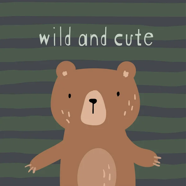 手绘熊的可爱卡 婴儿淋浴邀请设计 卡通平面矢量插图 — 图库矢量图片