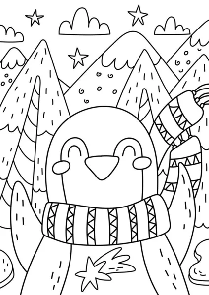 Çocuklar ve yetişkinler için penguen boyama kitabı. Güzel Noel renklendirme sayfası
