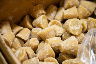 Organik panela blokları Mexico City 'deki San Juan pazarında satılık..