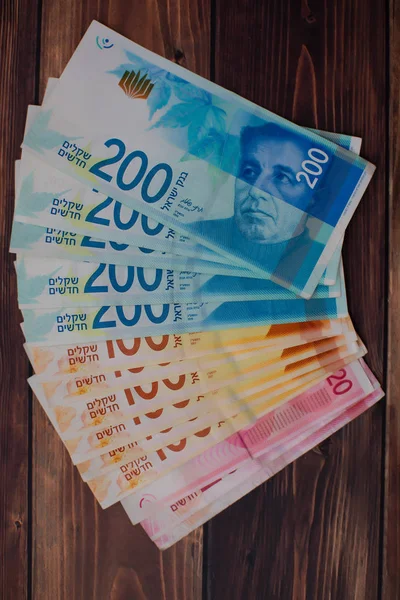 Паля нових ізраїльських шекелях банкнот нового 200, 100, 20 Nis — стокове фото