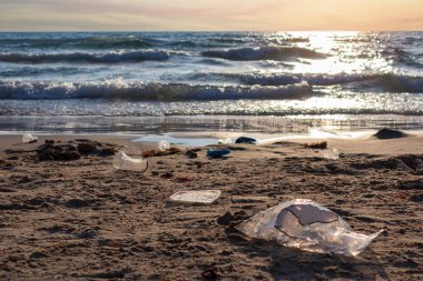 Plajda plastik kirlilik. İsrail, Tel Aviv