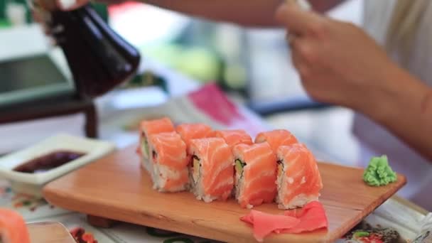 Japans restaurant Sea Food menu. Zeevruchten. Gezond eten, dieet, dieet concept — Stockvideo